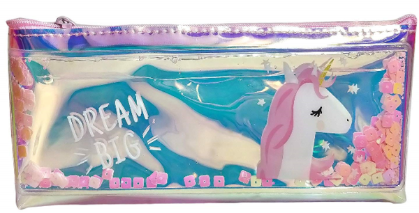 Transparent Water Glitter Stationery Pouch/Pencil Case Pack of 1 Pcs (Unicorn)