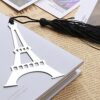 Eiffel Tower Metal Bookmark for Books and Novel with Tassel (Silver)
