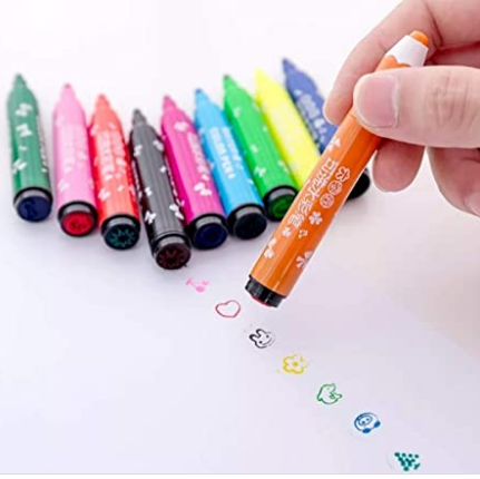 drawing sketch pens with stamps/seal (pack of 12)- Multi color – ADDVenture