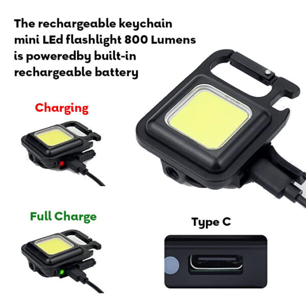 Mini LED Flashlight 800 Lumens COB Rechargeable light Keychain - Image 5